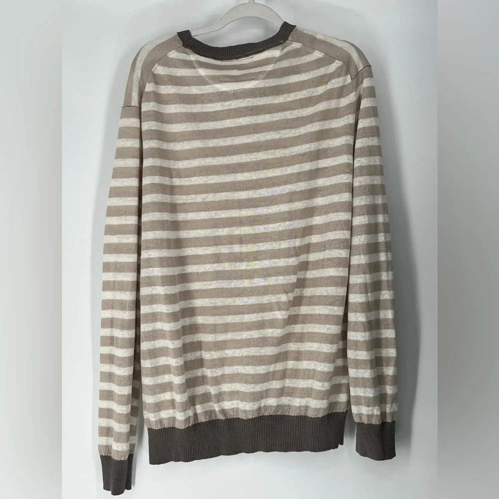 BANANA REPUBLIC HERITAGE LINEN  PULLOVER STRIPED SWEATER TAN AND WHEAT CREW NECK
